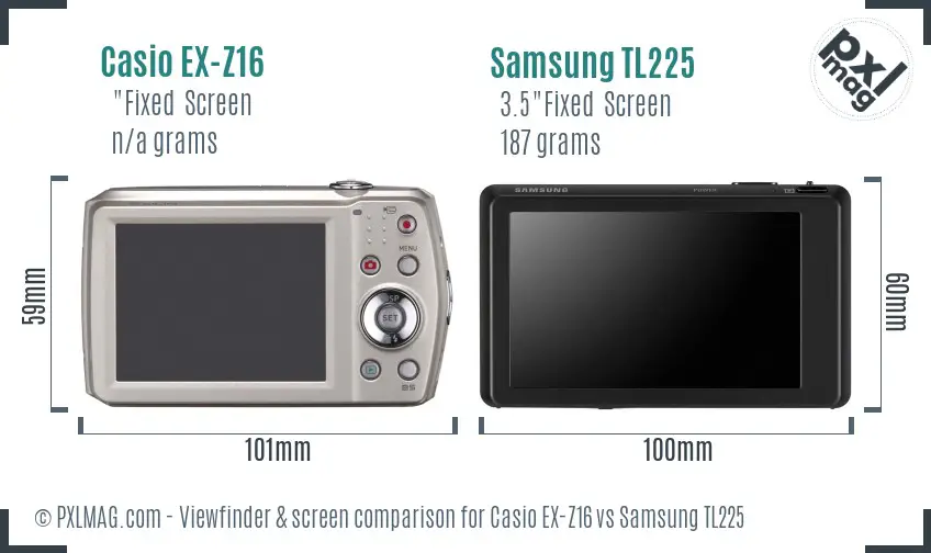 Casio EX-Z16 vs Samsung TL225 Screen and Viewfinder comparison Casio EX-Z16 vs Samsung TL225 Screen and Viewfinder comparison