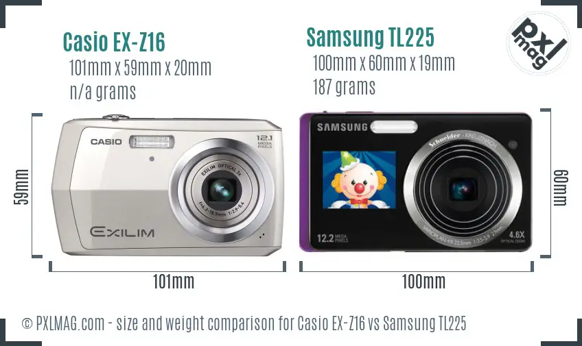 Casio EX-Z16 vs Samsung TL225 size comparison