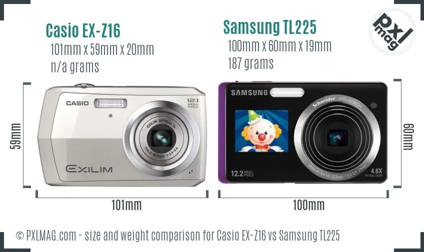 Casio EX-Z16 vs Samsung TL225 size comparison Casio EX-Z16 vs Samsung TL225 size comparison