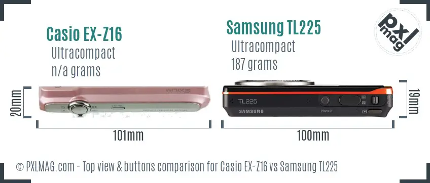 Casio EX-Z16 vs Samsung TL225 top view buttons comparison