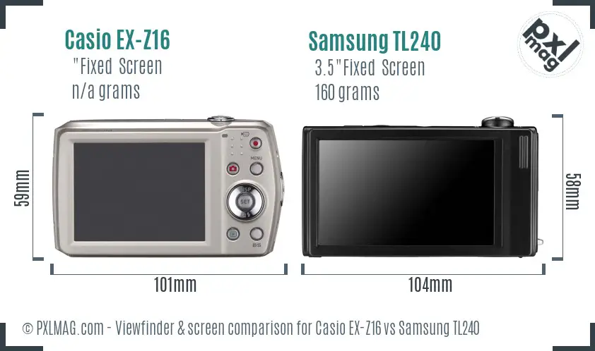 Casio EX-Z16 vs Samsung TL240 Screen and Viewfinder comparison