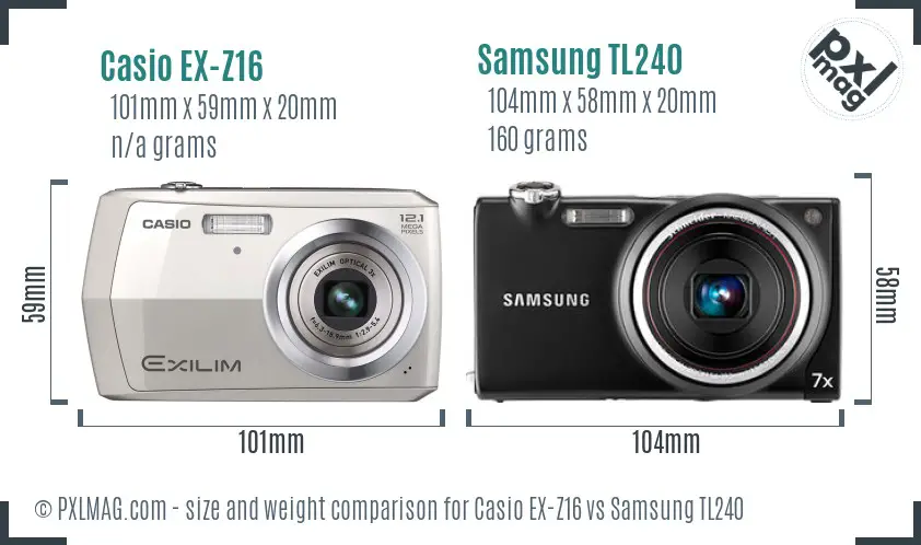 Casio EX-Z16 vs Samsung TL240 size comparison