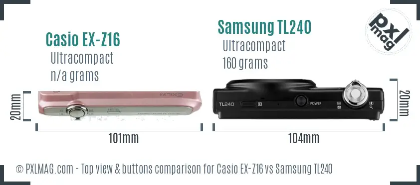Casio EX-Z16 vs Samsung TL240 top view buttons comparison