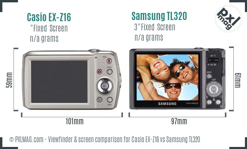 Casio EX-Z16 vs Samsung TL320 Screen and Viewfinder comparison