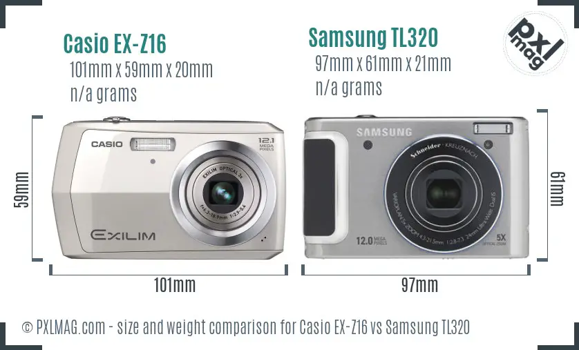 Casio EX-Z16 vs Samsung TL320 size comparison