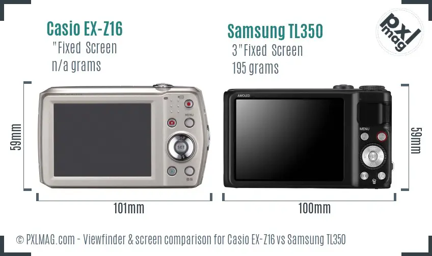 Casio EX-Z16 vs Samsung TL350 Screen and Viewfinder comparison