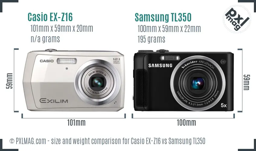 Casio EX-Z16 vs Samsung TL350 size comparison