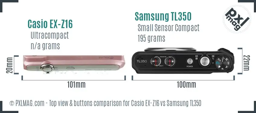 Casio EX-Z16 vs Samsung TL350 top view buttons comparison