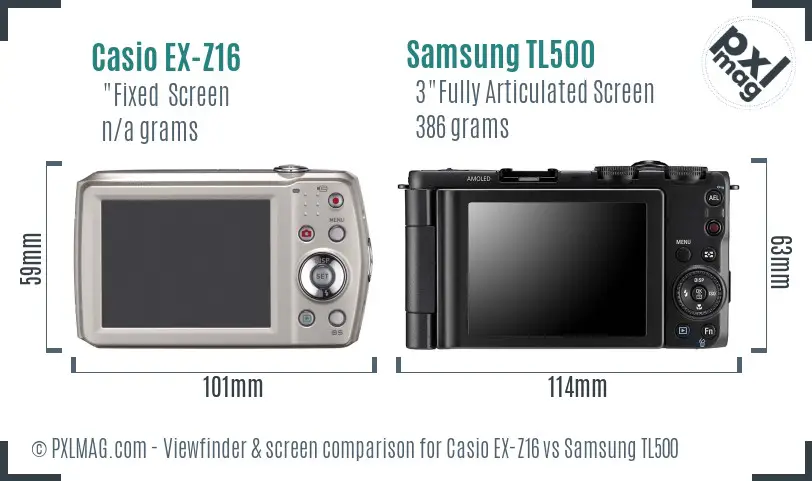 Casio EX-Z16 vs Samsung TL500 Screen and Viewfinder comparison