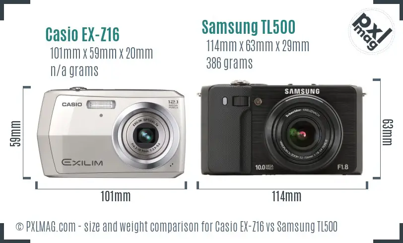 Casio EX-Z16 vs Samsung TL500 size comparison