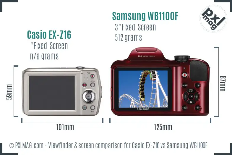 Casio EX-Z16 vs Samsung WB1100F Screen and Viewfinder comparison