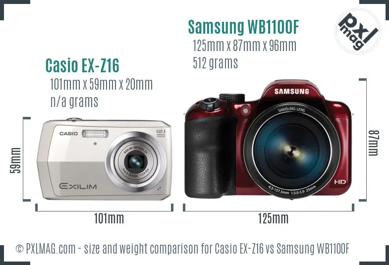 Casio EX-Z16 vs Samsung WB1100F size comparison