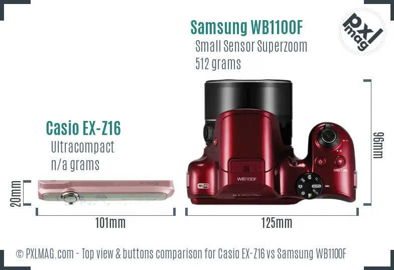 Casio EX-Z16 vs Samsung WB1100F top view buttons comparison