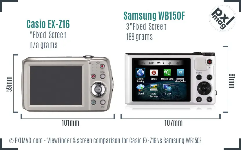 Casio EX-Z16 vs Samsung WB150F Screen and Viewfinder comparison