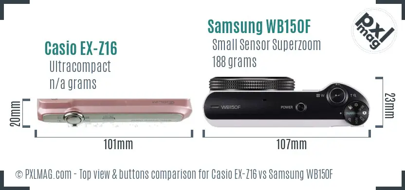 Casio EX-Z16 vs Samsung WB150F top view buttons comparison