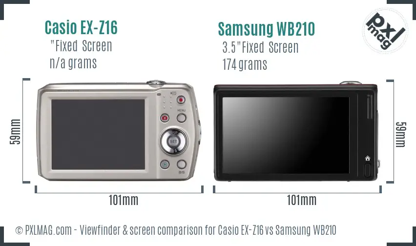 Casio EX-Z16 vs Samsung WB210 Screen and Viewfinder comparison