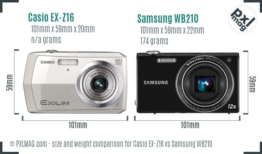 Casio EX-Z16 vs Samsung WB210 size comparison