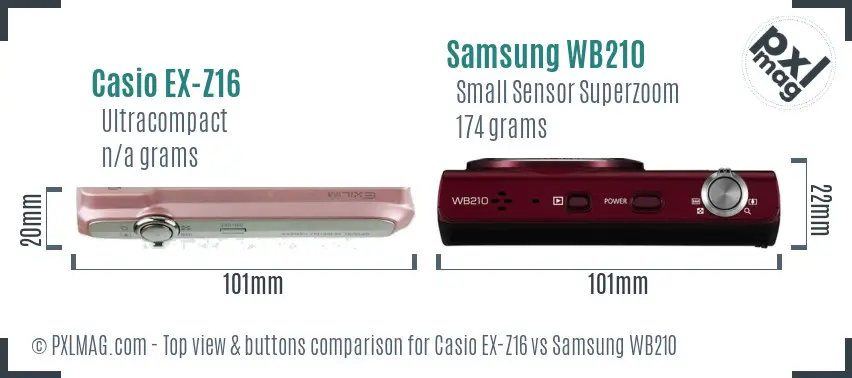 Casio EX-Z16 vs Samsung WB210 top view buttons comparison