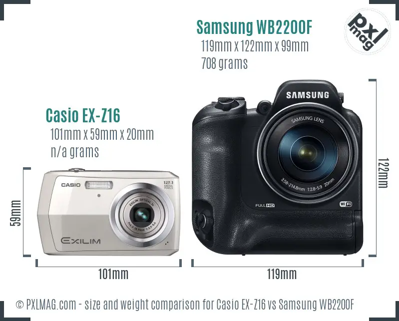 Casio EX-Z16 vs Samsung WB2200F size comparison