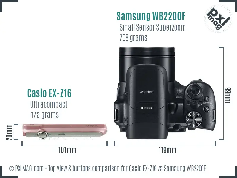 Casio EX-Z16 vs Samsung WB2200F top view buttons comparison