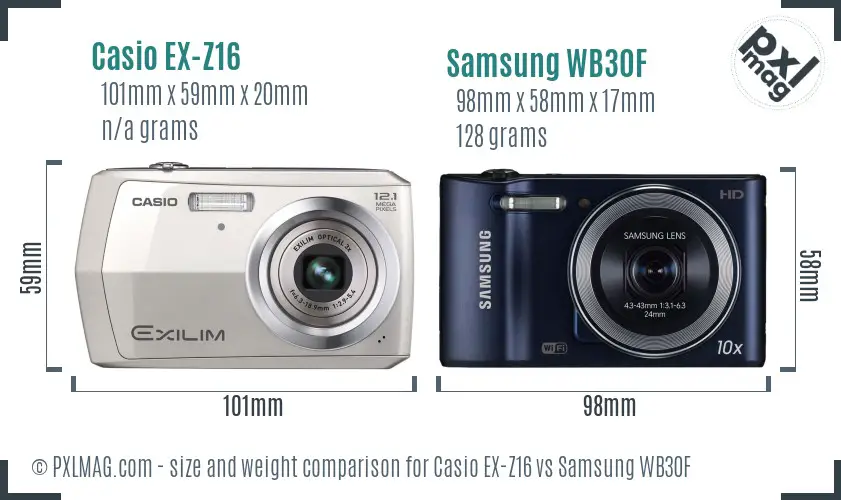 Casio EX-Z16 vs Samsung WB30F size comparison