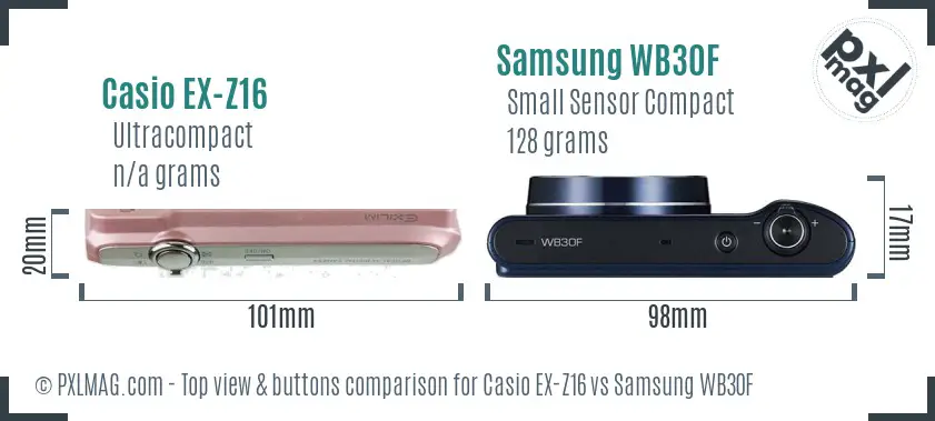 Casio EX-Z16 vs Samsung WB30F top view buttons comparison