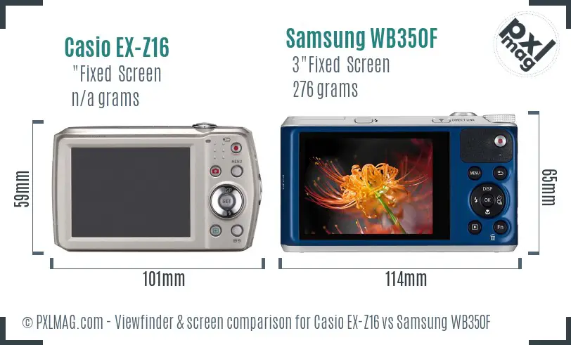Casio EX-Z16 vs Samsung WB350F Screen and Viewfinder comparison