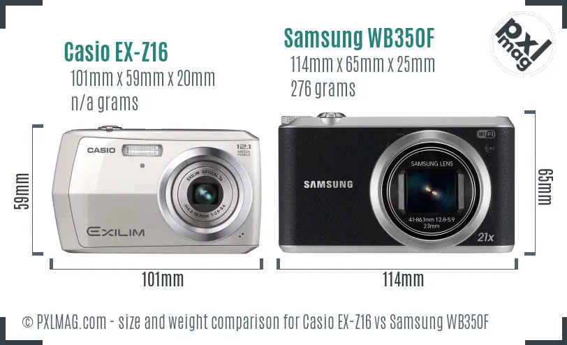 Casio EX-Z16 vs Samsung WB350F size comparison