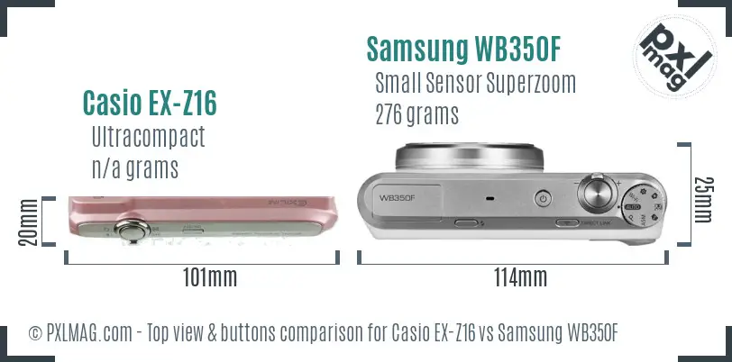 Casio EX-Z16 vs Samsung WB350F top view buttons comparison