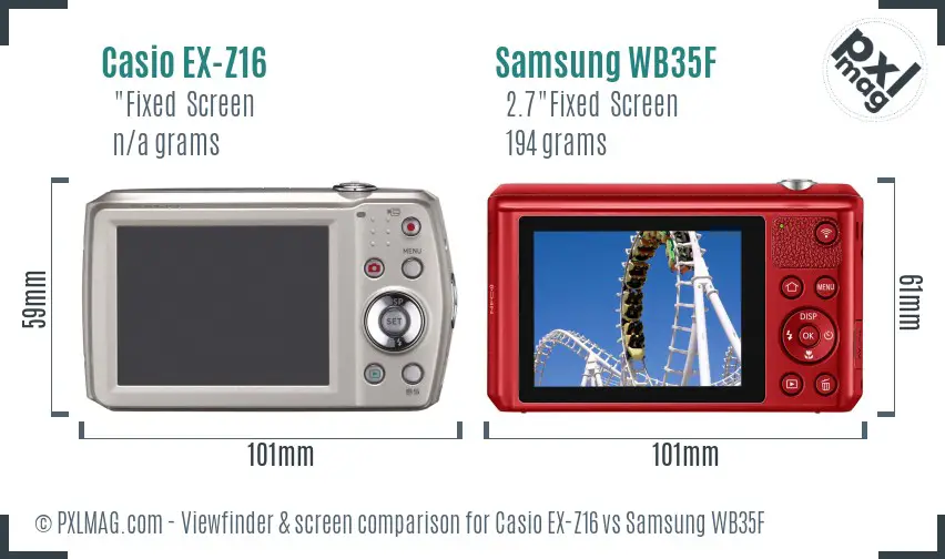 Casio EX-Z16 vs Samsung WB35F Screen and Viewfinder comparison