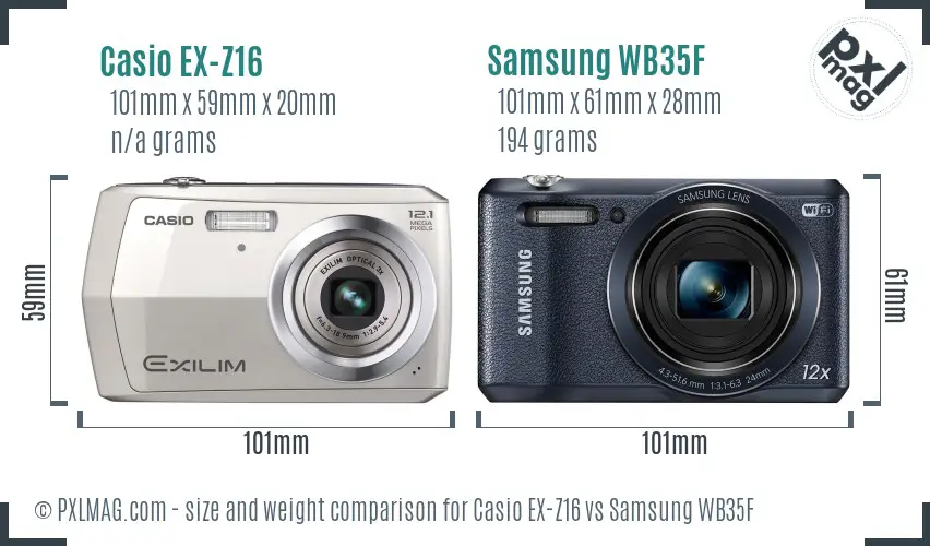 Casio EX-Z16 vs Samsung WB35F size comparison