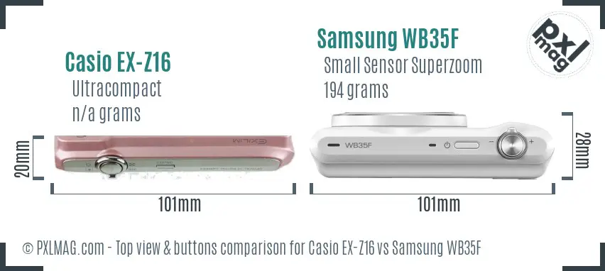 Casio EX-Z16 vs Samsung WB35F top view buttons comparison
