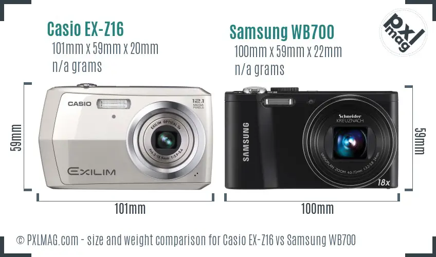 Casio EX-Z16 vs Samsung WB700 size comparison Casio EX-Z16 vs Samsung WB700 size comparison