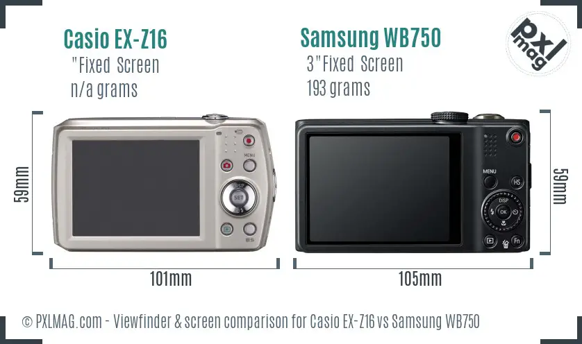 Casio EX-Z16 vs Samsung WB750 Screen and Viewfinder comparison