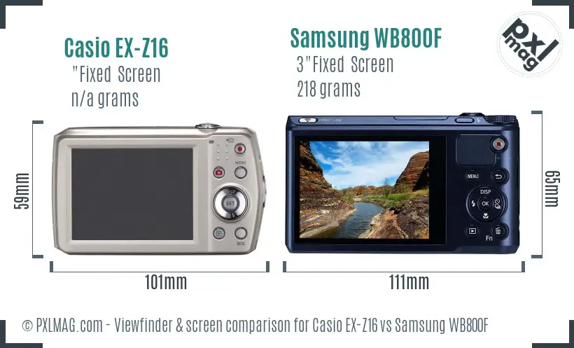 Casio EX-Z16 vs Samsung WB800F Screen and Viewfinder comparison
