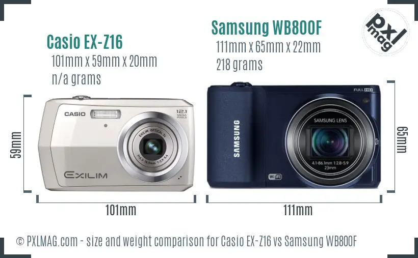 Casio EX-Z16 vs Samsung WB800F size comparison