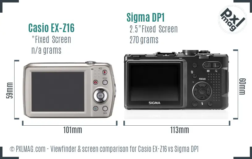 Casio EX-Z16 vs Sigma DP1 Screen and Viewfinder comparison