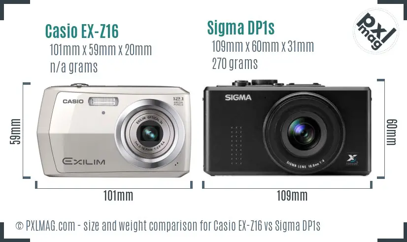 Casio EX-Z16 vs Sigma DP1s size comparison