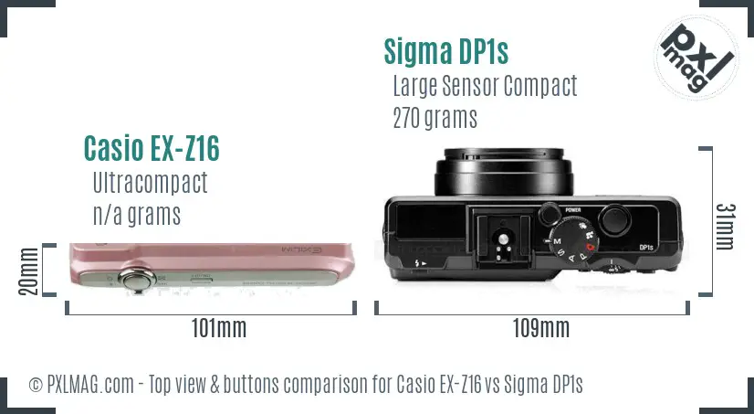 Casio EX-Z16 vs Sigma DP1s top view buttons comparison