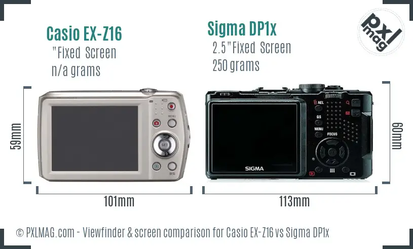 Casio EX-Z16 vs Sigma DP1x Screen and Viewfinder comparison Casio EX-Z16 vs Sigma DP1x Screen and Viewfinder comparison