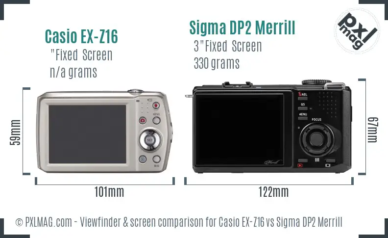 Casio EX-Z16 vs Sigma DP2 Merrill Screen and Viewfinder comparison