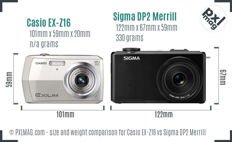 Casio EX-Z16 vs Sigma DP2 Merrill size comparison