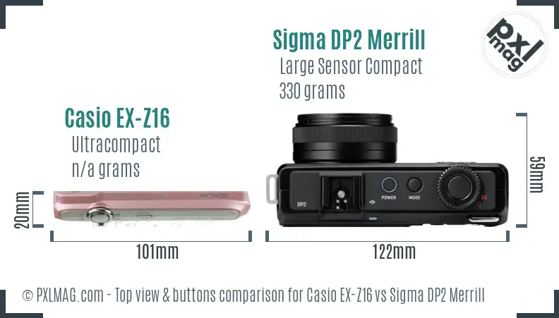 Casio EX-Z16 vs Sigma DP2 Merrill top view buttons comparison