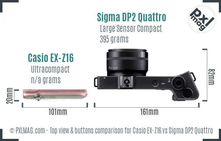 Casio EX-Z16 vs Sigma DP2 Quattro top view buttons comparison