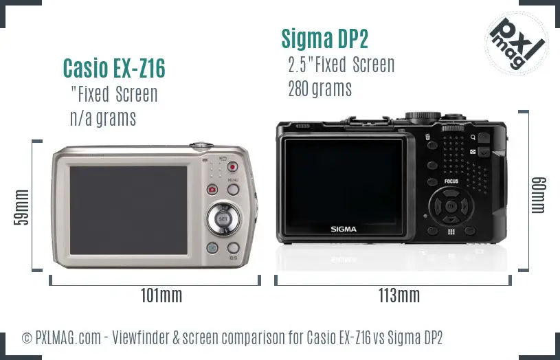 Casio EX-Z16 vs Sigma DP2 Screen and Viewfinder comparison Casio EX-Z16 vs Sigma DP2 Screen and Viewfinder comparison
