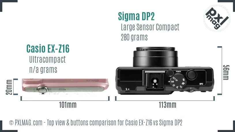 Casio EX-Z16 vs Sigma DP2 top view buttons comparison Casio EX-Z16 vs Sigma DP2 top view buttons comparison