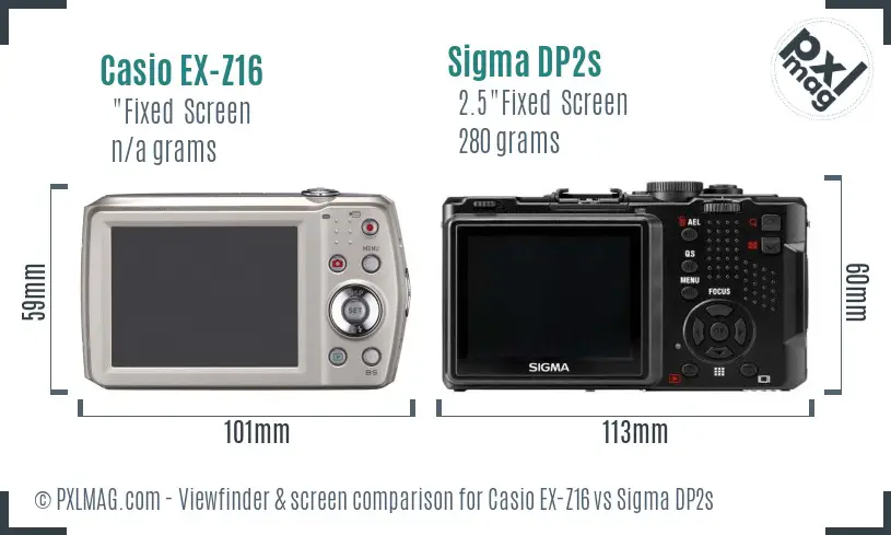 Casio EX-Z16 vs Sigma DP2s Screen and Viewfinder comparison