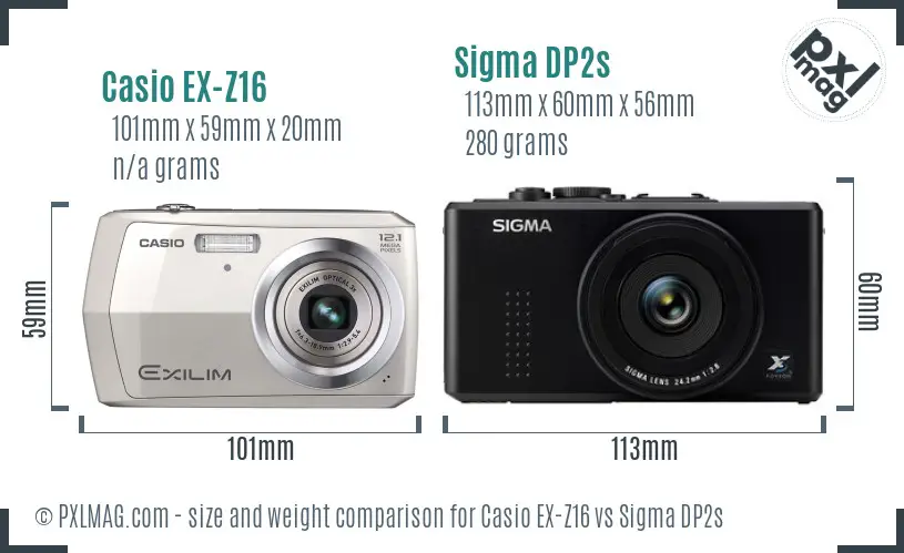 Casio EX-Z16 vs Sigma DP2s size comparison