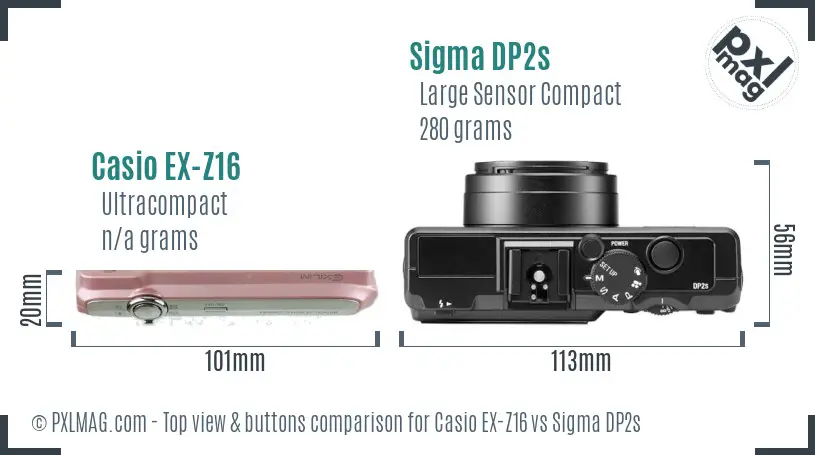 Casio EX-Z16 vs Sigma DP2s top view buttons comparison