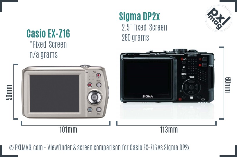 Casio EX-Z16 vs Sigma DP2x Screen and Viewfinder comparison